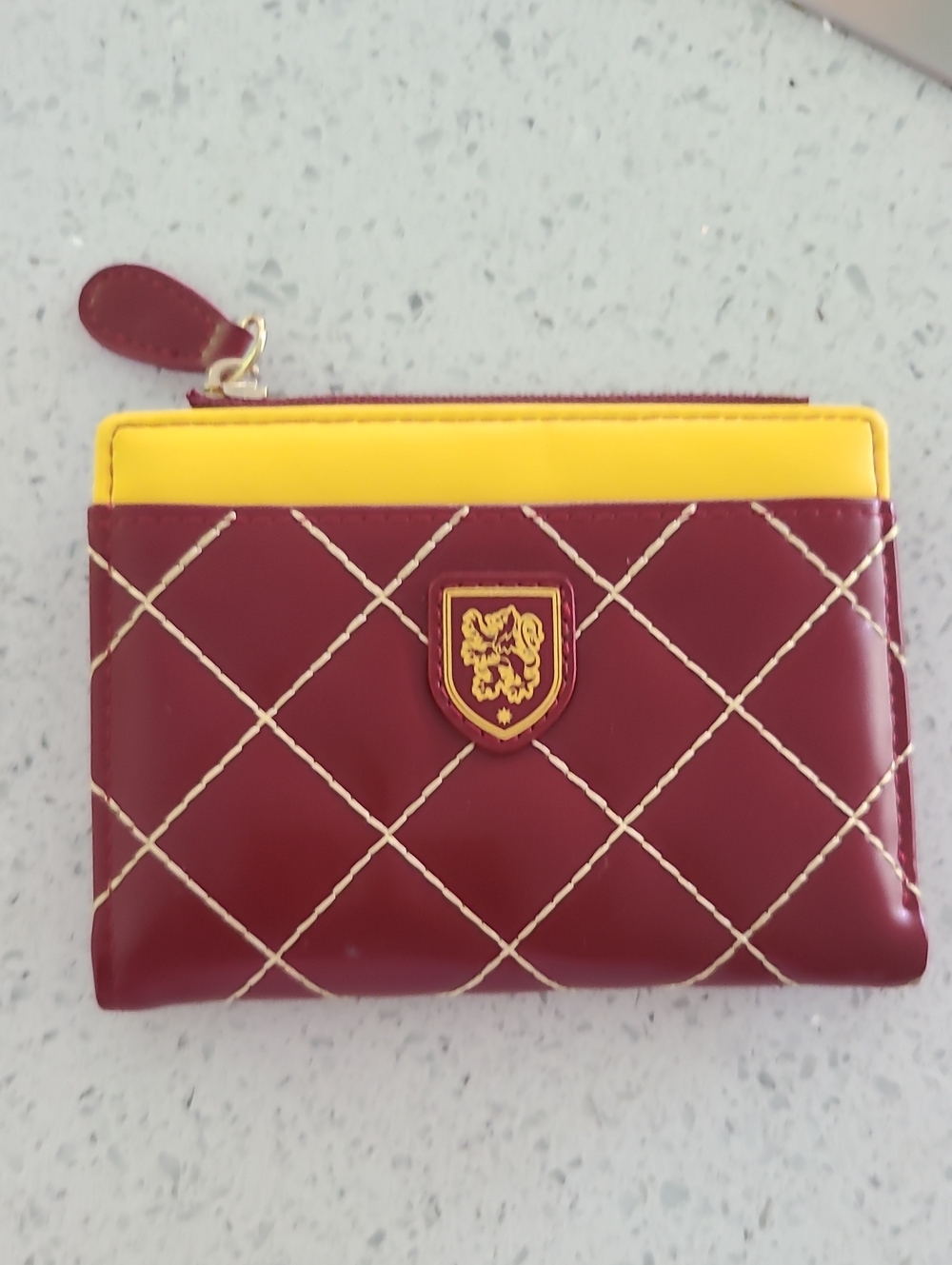Minso Harry Potter Hufflepuff Quilted Burgundy and Yellow Card Wallet with Crest
